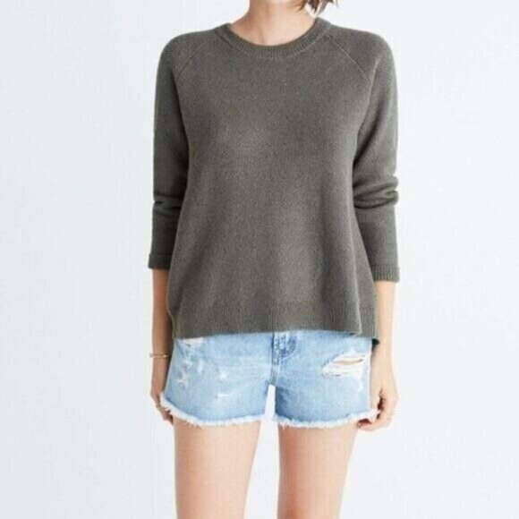 Madewell Province Sweater‎ Size XXS Olive Green Cross Back Waffle Knit - Picture 1 of 13